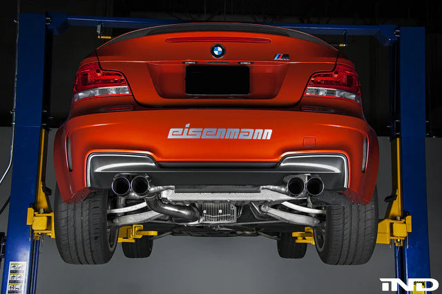 Rear view of a BMW E82 1M Coupe with Eisenmann Performance Exhaust Installed
