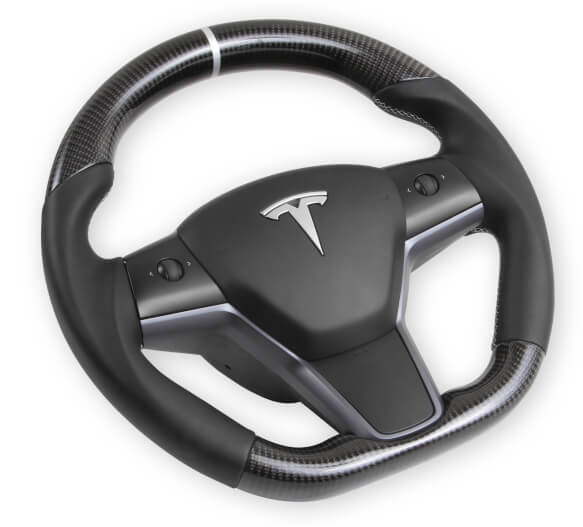 Rekudo - Carbon Fiber Steering Wheel w/ Leather Grips - Tesla Model 3/Model Y