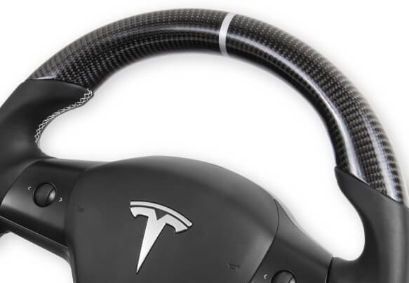 Rekudo - Carbon Fiber Steering Wheel w/ Leather Grips - Tesla Model 3/Model Y