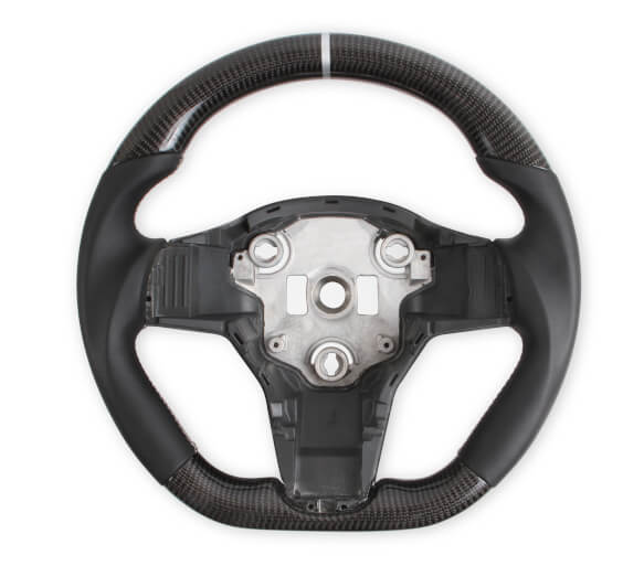 Rekudo - Carbon Fiber Steering Wheel w/ Leather Grips - Tesla Model 3/Model Y