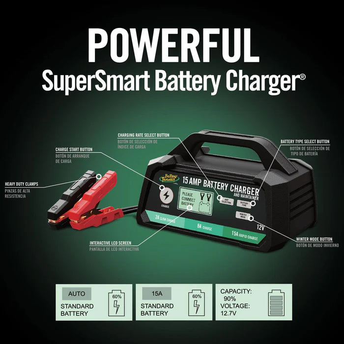 Battery Tender - 15 AMP/8 AMP/2 AMP Power Tender® Selectable Chemistry 12V Battery Charger