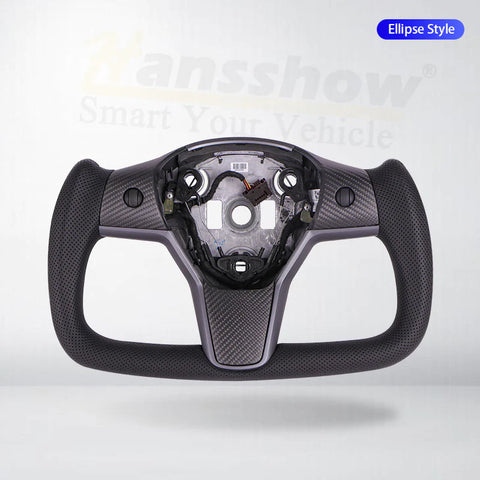 Hansshow -  Ellipse Yoke Steering Wheel (Black Perforated Leather, Heated) - Tesla Model 3/Model Y
