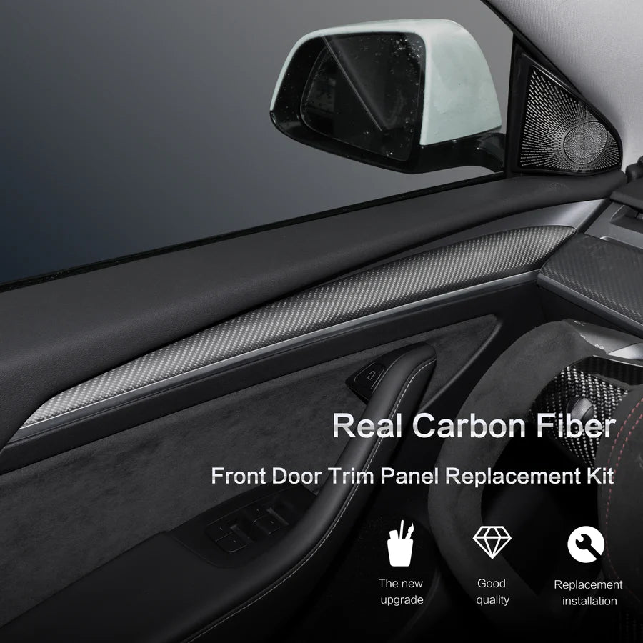 Hansshow - Carbon Fiber Dashboard & Front Door Trim Panel Replacement Kit - Tesla Model 3/Model Y