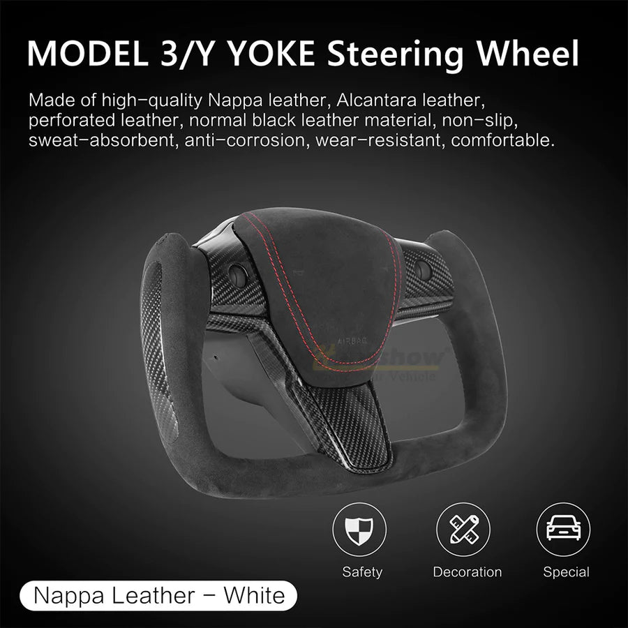 Hansshow -  Ellipse Yoke Steering Wheel (Alcantara, Non-Heated) - Tesla Model 3/Model Y