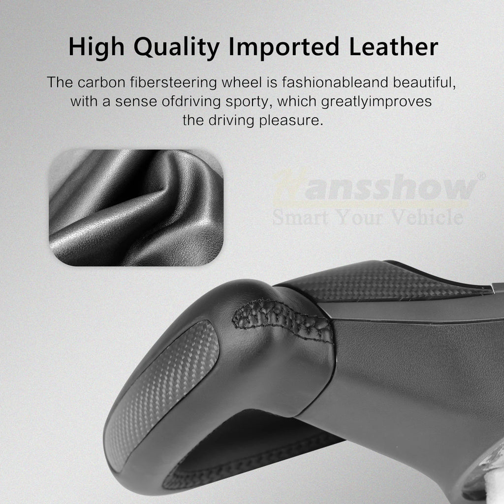 Hansshow -  Ellipse Yoke Steering Wheel (Black Perforated Leather, Heated) - Tesla Model 3/Model Y