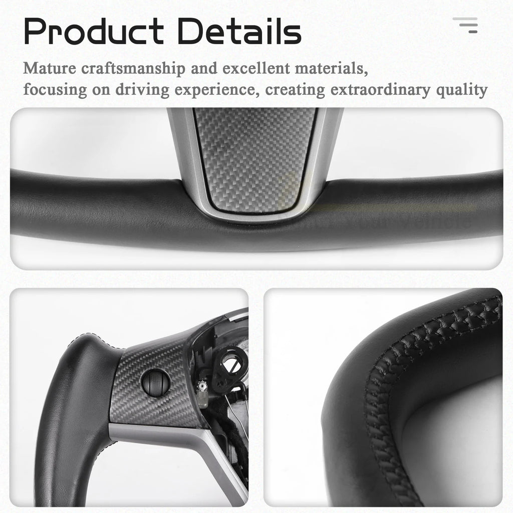 Hansshow -  Ellipse Yoke Steering Wheel (Black Perforated Leather, Heated) - Tesla Model 3/Model Y