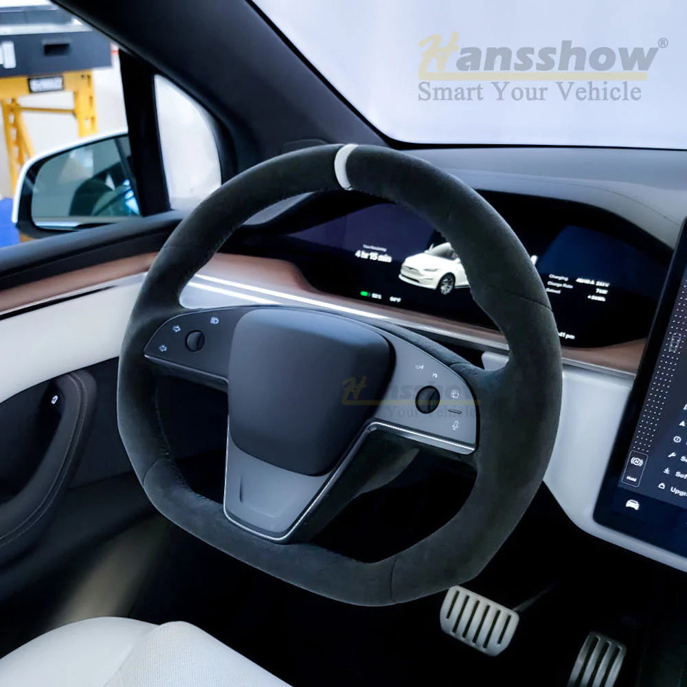 Hansshow -  Round Steering Wheel (Full Leather) - Tesla Model X/Model S