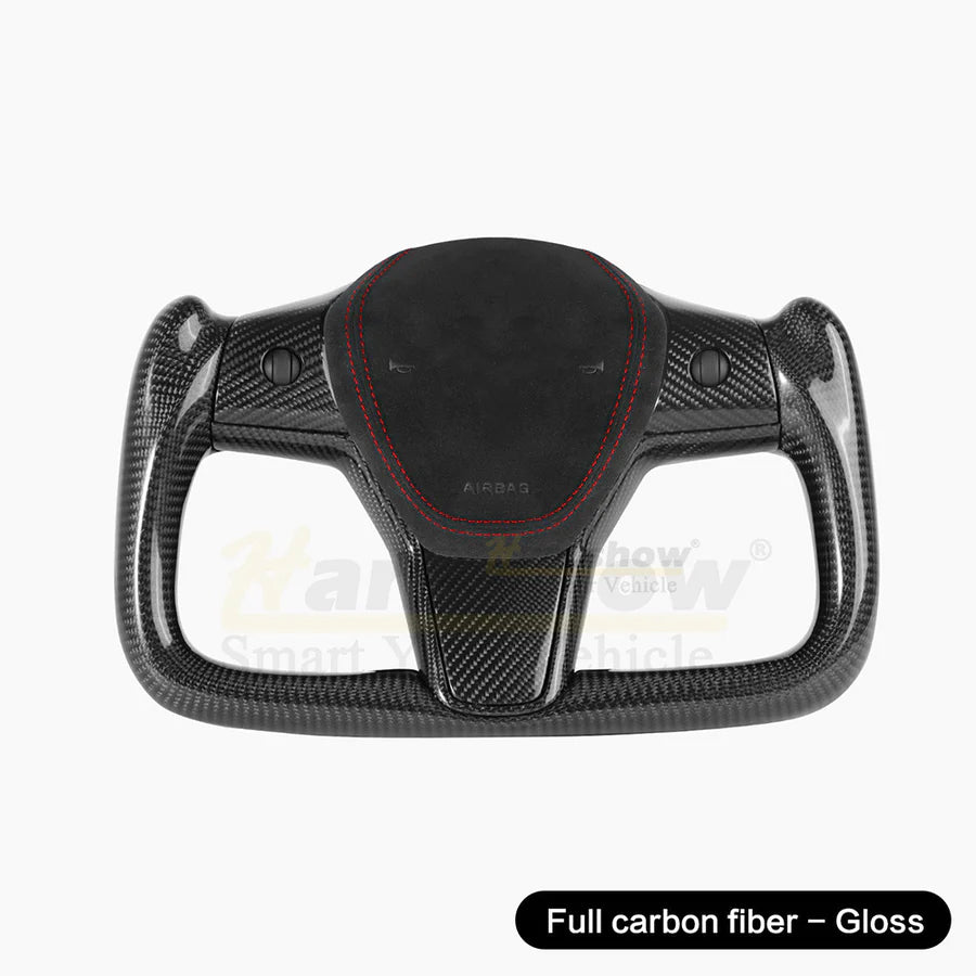 Hansshow -  Ellipse Yoke Steering Wheel (Gloss Carbon Fiber, Non-Heated) - Tesla Model 3/Model Y